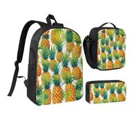 DUWAA Lot de 3 sacs à dos exotiques avec imprimé ananas tropicaux - Grand sac à livres de 43,2 cm avec sac à déjeuner et trousse pratique, noir, One Size