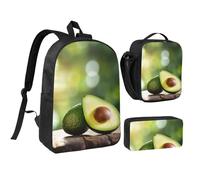 DUWAA Lot de 3 sacs à dos imprimé Avocado Fruit3 comprenant un grand sac à livres de 43,2 cm, un sac à déjeuner et un sac à stylos pratique, noir, One Size