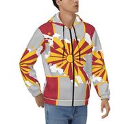DUWAA Macédoine du Nord Map02 Imprimé Décontracté Fermeture Éclair intégrale Sweat à capuche doux à manches longues Sweat à capuche Veste chaude pour homme à porter au quotidien, Noir , 3XL