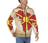 DUWAA Macédoine du Nord Map03 Imprimé Décontracté Fermeture Éclair intégrale Sweat à capuche doux à manches longues Sweat à capuche Veste chaude pour homme à porter au quotidien, Noir , XL