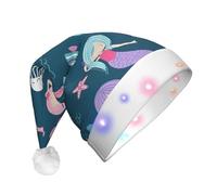 DUWAA Magnifique chapeau de Noël lumineux avec imprimé sirène, bonnet de Père Noël lumineux avec bande lumineuse LED colorée pour adultes