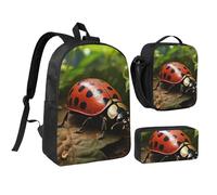 DUWAA Magnifique ensemble de sac à dos imprimé Ladybug2 décontracté avec sac à bandoulière, sac à déjeuner, pochette à stylo, ensemble 3 en 1, 43,2 cm pour homme et femme, université, noir, One Size