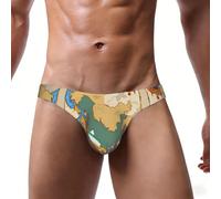 DUWAA Maillot de bain taille basse pour homme avec imprimé drapeau du Royaume du Bhoutan Map02 - Culotte extensible avec pochette de soutien, Noir , XL