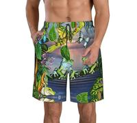 DUWAA Many Frogs Sing On The Branches Summer Butterflies Lake Water Print Short de plage d'été léger avec poches, taille élastique, blanc, S