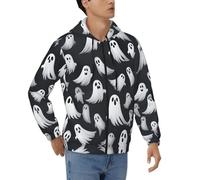 DUWAA Mignon fantôme blanc Halloween motif 1 imprimé hommes pleine fermeture éclair hoodies décontracté cordon de serrage capuche et fermeture éclair veste avec poches, Noir , XL