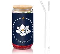 DUWAA Mississippi State Flag Verres à boire avec couvercles en bambou et paille en verre 473,6 ml