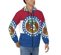 DUWAA Missouri State Flag Print Loose Fit Zipper Hoodie Full Zip Hoodie Hoodie Jacket for Men Sport Winter Outwear, noir, Large