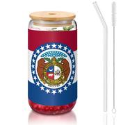 DUWAA Missouri State Flag Verres à boire avec couvercles en bambou et paille en verre 473,6 ml