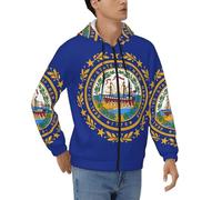 DUWAA New Hampshire State Flag Print Loose Fit Zipper Hoodie Full Zip Hoodie Hoodie Veste pour Homme Sport Hiver Outwear, noir, Medium