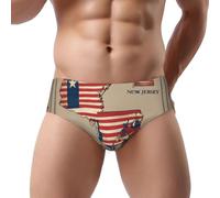 DUWAA New Jersey Flag Map01 Slip Homme Imprimé Confort Doux Essentiels Sous-vêtements Avec Poche Contour Respirant Sous-vêtements, Noir , L