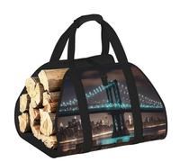 DUWAA New York Manhattan Bridge Night Print Sac de rangement pour brûleur à bûches Accessoires Sac à outils robuste pour intérieur ou extérieur