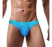DUWAA Ocean Sea Blue Mermaid Fish Scale Print Men Slips Coverd Waist band Comfort Soft Underwear With Contour Pouch Respirant Underpants, Noir , 3XL