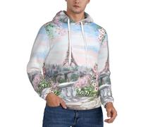 DUWAA Paris Tour Eiffel Avec Fleurs Imprimés Hommes Light Pullover Hoodie Sweat-Shirt À Capuche En Polyester Sweatshirt Pour L'Automne, Noir , XS