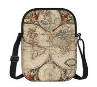 DUWAA Petit sac à bandoulière antivol avec fermeture éclair et sangle réglable Motif carte du monde rétro