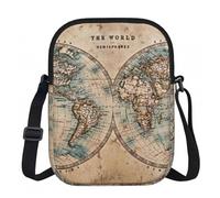 DUWAA Petit sac à bandoulière avec fermeture éclair et sangle réglable Motif carte du monde