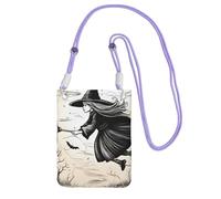 DUWAA Petit sac à bandoulière avec imprimé sorcière volante d'Halloween pour femme, sac à main tendance pour téléphone avec sangle réglable, pour randonnée, voyage, violet, Taille unique