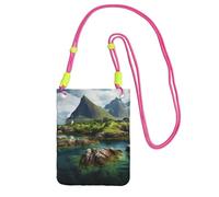 DUWAA Petit sac à bandoulière imprimé îles de Norvège pour femme, tendance, sac à main pour téléphone avec sangle réglable, pour la randonnée, les voyages, Fuchusia, Taille unique