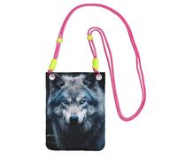 DUWAA Petit sac à bandoulière imprimé Wolf1 aux yeux bleus pour femme, tendance, sac à main pour téléphone avec sangle réglable, pour randonnée, voyage, Fuchusia, Taille unique