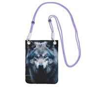 DUWAA Petit sac à bandoulière imprimé Wolf1 aux yeux bleus pour femme, tendance, sac à main pour téléphone avec sangle réglable, pour randonnée, voyage, violet, Taille unique
