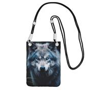 DUWAA Petit sac à bandoulière imprimé Wolf1 aux yeux bleus pour femme, tendance, sac à main pour téléphone avec sangle réglable, pour randonnée, voyage, noir, Taille unique