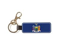 DUWAA Porte-clés en cuir imprimé drapeau de l'État de New York pour homme et femme, porte-clés de voiture universel, porte-clés élégant