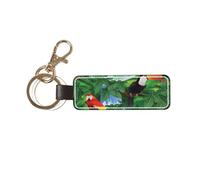 DUWAA Porte-clés en cuir synthétique avec imprimé ara et toucan perché des forêts tropicales américaines, porte-clés universel pour homme et femme