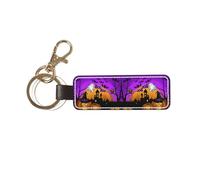 DUWAA Porte-clés en cuir synthétique avec imprimé citrouille et hibou, fantôme d'Halloween - Porte-clés universel pour homme et femme