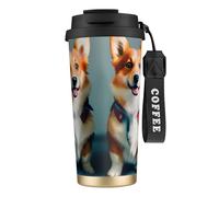 DUWAA Porter des vêtements mignons chiens corgi imprimé tasse à café isotherme en acier inoxydable tasse à café tasse de camping, tasse à café pour homme et femme