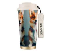 DUWAA Porter des vêtements mignons chiens corgi imprimé tasse à café isotherme en acier inoxydable tasse à café tasse de camping, tasse à café pour homme et femme