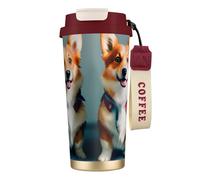 DUWAA Porter des vêtements mignons chiens corgi imprimé tasse à café isotherme en acier inoxydable tasse à café tasse de camping, tasse à café pour homme et femme