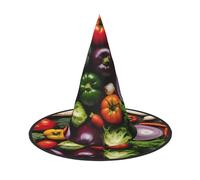 DUWAA Présentation de divers légumes imprimés imprimés Halloween chapeaux de sorcière suspendus accessoires de costume, décorations pour la maison, cour, porche - 3 pièces