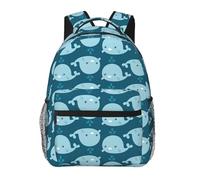DUWAA Sac à bandoulière imprimé baleines de dessin animé avec 1 grande, 1 poche avant et 2 poches latérales, sac à dos résistant à l'eau pour adultes