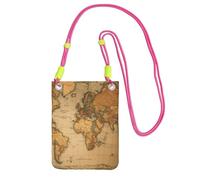 DUWAA Sac à bandoulière imprimé carte du monde pour femme, sac à bandoulière, mini sac de voyage, sac de sport, téléphone portable, Fuchusia, Taille unique