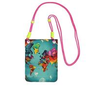 DUWAA Sac à bandoulière imprimé carte du monde pour femme, sac à bandoulière, mini sac de voyage, sac de sport, téléphone portable, Fuchusia, Taille unique