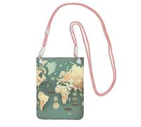 DUWAA Sac à bandoulière imprimé carte du monde rétro pour femme, sac à bandoulière, mini sac de voyage, sac de sport, téléphone portable, rose, Taille unique