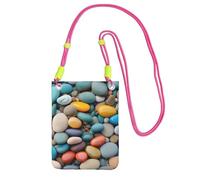 DUWAA Sac à bandoulière imprimé galets colorés pour femme, sac à bandoulière, mini sac de voyage, sac de téléphone, portefeuille de téléphone, Fuchusia, Taille unique