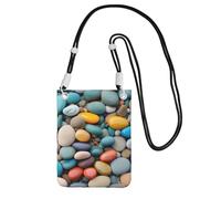 DUWAA Sac à bandoulière imprimé galets colorés pour femme, sac à bandoulière, mini sac de voyage, sac de téléphone, portefeuille de téléphone, noir, Taille unique