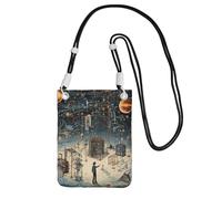 DUWAA Sac à bandoulière imprimé physique pour femme, sac à bandoulière, mini sac de voyage, sac de téléphone, portefeuille de téléphone, noir, Taille unique