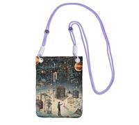 DUWAA Sac à bandoulière imprimé physique pour femme, sac à bandoulière, mini sac de voyage, sac de téléphone, portefeuille de téléphone, violet, Taille unique