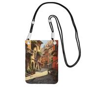 DUWAA Sac à bandoulière imprimé rue italienne pour femme, sac à bandoulière, mini sac de voyage, sac de téléphone, portefeuille de téléphone, noir, Taille unique