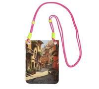 DUWAA Sac à bandoulière imprimé rue italienne pour femme, sac à bandoulière, mini sac de voyage, sac de téléphone, portefeuille de téléphone, Fuchusia, Taille unique