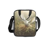 DUWAA Sac à déjeuner transparent imprimé herbe et colombe pour le travail, sac à déjeuner transparent avec sangle réglable et deux poches latérales en maille