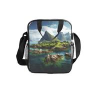 DUWAA Sac à déjeuner transparent imprimé îles Norvège pour le travail, sac à déjeuner transparent avec sangle réglable et deux poches latérales en maille