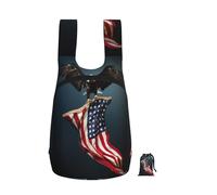 DUWAA Sac à dos 3D Aigle à tête blanche volant avec drapeau américain anti-déchirure Sac à dos pour homme et femme Sac de courses pliable ultra léger Sac à dos de camping Sac à dos de travail