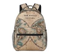 DUWAA Sac à dos de camping avec bretelles réglables et imprimé carte du monde ancienne, robuste, sac à dos pour ordinateur portable