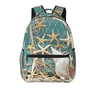 DUWAA Sac à dos de camping avec bretelles réglables et imprimé coquillages et étoiles de mer