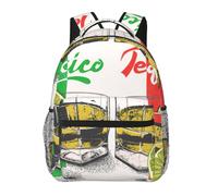 DUWAA Sac à dos de camping avec bretelles réglables et imprimé drapeau du Mexique et tequila