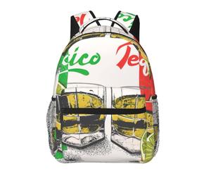 DUWAA Sac à dos de camping avec bretelles réglables et imprimé drapeau du Mexique et tequila