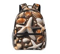 DUWAA Sac à dos de camping avec bretelles réglables et imprimé étoiles de mer et coquillages