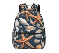 DUWAA Sac à dos de camping avec bretelles réglables et imprimé étoiles de mer et coquillages